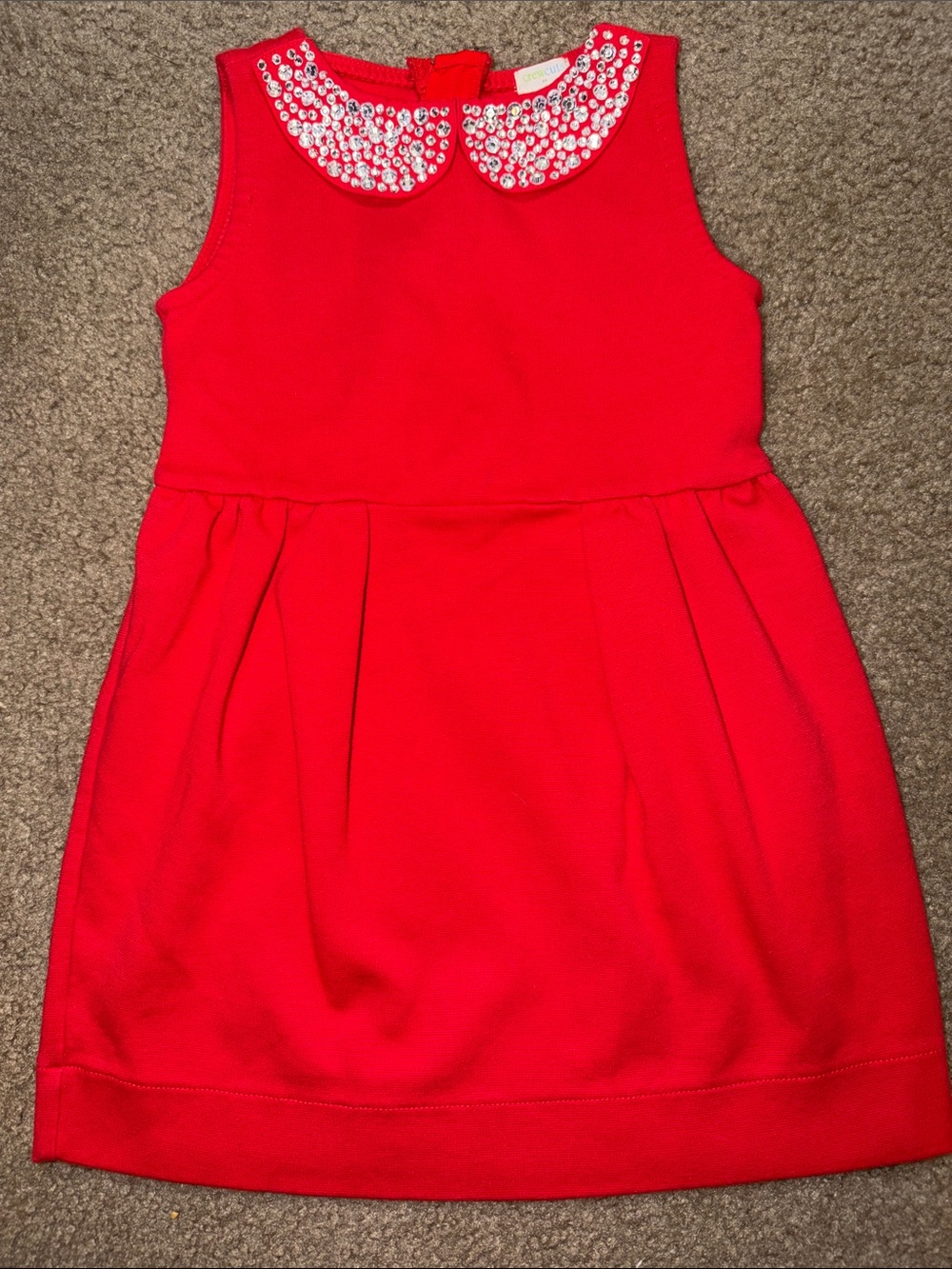 Crewcuts Red Sleeveless Dress with Embellished Peter Pan Collar